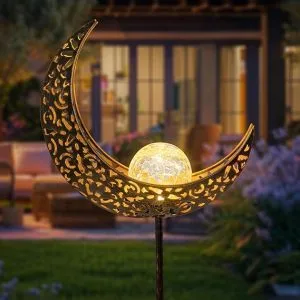 Crackle Glass Moon Solar Outdoor Lights for Backyard 1