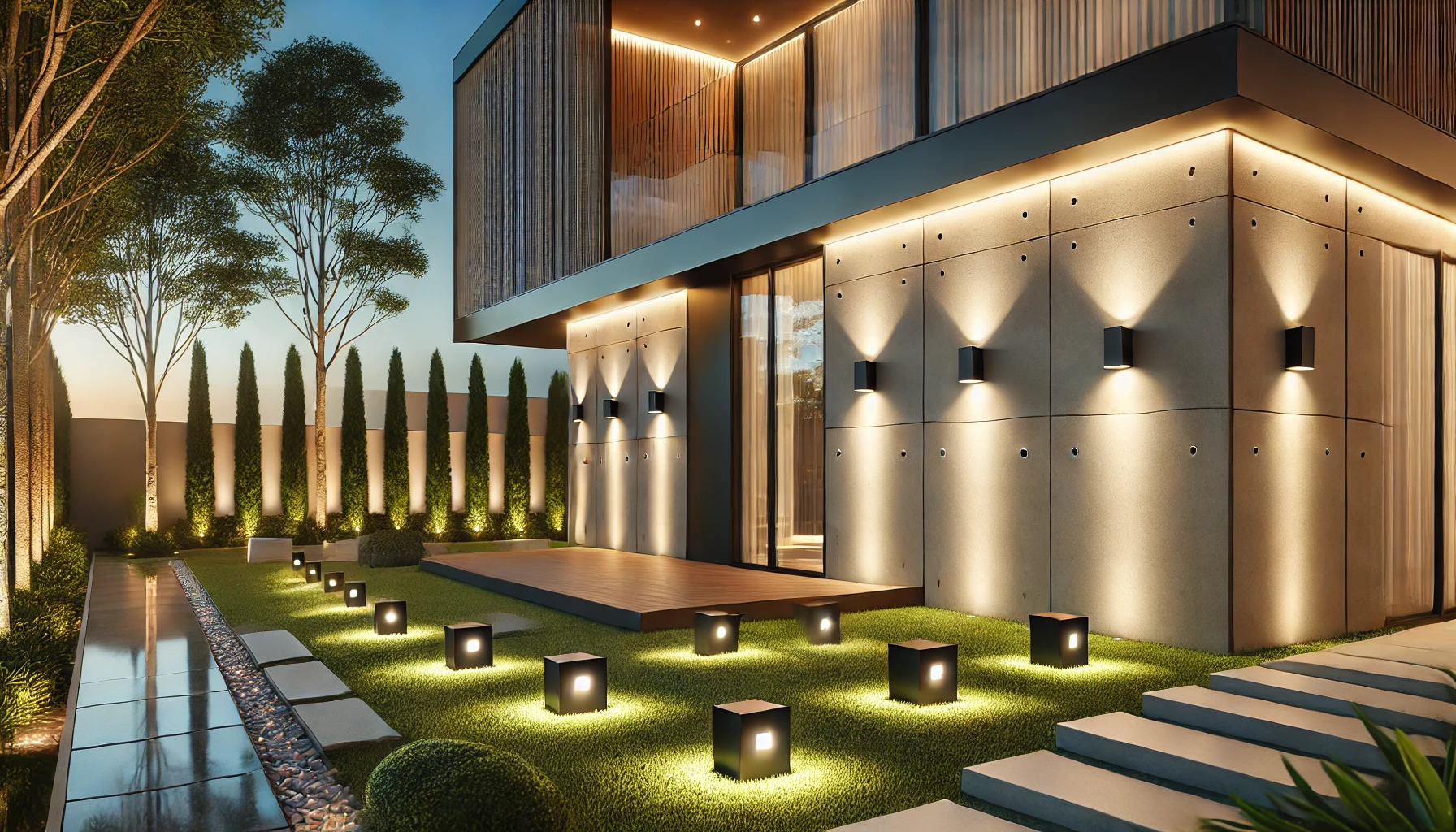 contemporary house with modern LED exterior lights